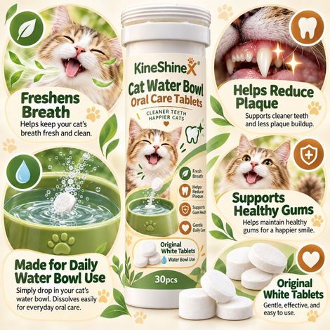 KineShineX Tabletten für die Mundpflege von Katzen (Wassernapf), Brausetabletten zur Zahnreinigung für Haustiere, Tabletten für frischen Atem zur täglichen Anwendung (1/4)