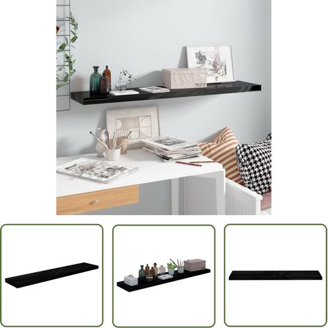 The Living Store Schweberegal Hochglanz-Schwarz 120x23,5x3,8 cm MDF - Schweberegal - Wandregal - Schwarz - Regal - Wohnwand