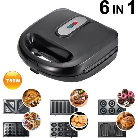 Gaufrier Multifonction , Croque Monsieur Gaufrier Et Grill 6 En 1 , Beignets Madeleine Grande Puissance De 750W