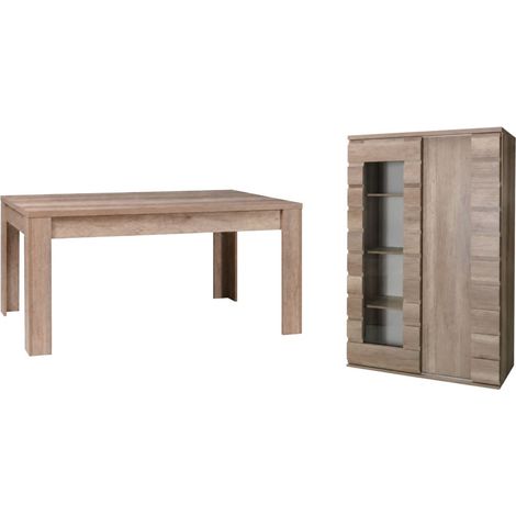 Ensemble ROMI chêne Dab Canyon – Table 160 cm et vitrine 120 cm à 2 portes coulissantes (1/5)