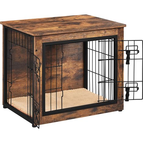 Yaheetech Gabbia per Cani Gatti Tavolino Armadietto con Doppie Porte a Rete in Legno da Interno 69 × 51 × 61 cm Marrone Rustico (1/5)
