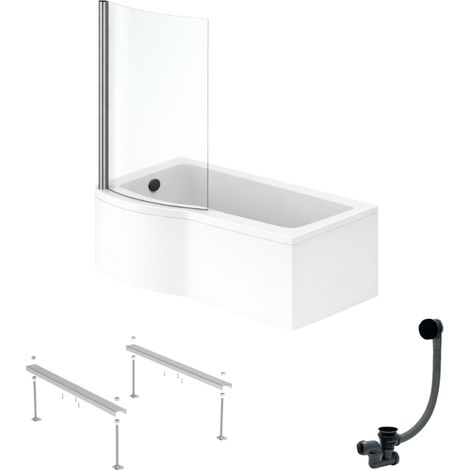 IDEAL STANDARD Connect Air 150 x 80 cm, conjunto para bañera/ducha izquierda + delantal + mampara fija + patas + desagüe, negro mate