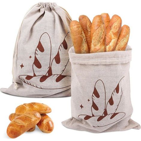Sac à pain en lin 2 pièces avec cordon de serrage, réutilisable et lavable, pour conserver le pain et pouvant (1/5)