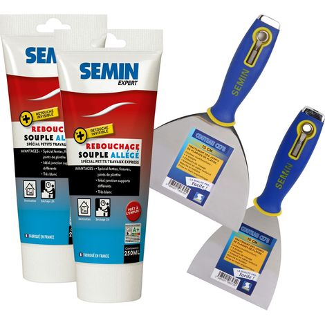 Lot de 2 enduits de rebouchage allégé Semin pour trous et fissures importants - Intérieur - tube de 250 ml, un couteau à enduire Multifonctions - 10 cm et un couteau à Enduire - 15 cm (1/5)