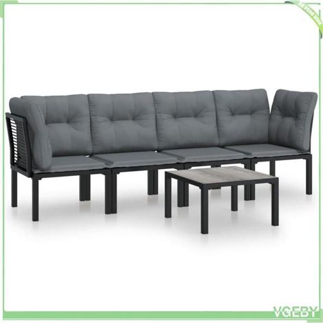 Salon de jardin (ensemble 5 pièces) - FAFEICY - 3187734 - Résine tressée - Cadre acier thermolaqué - Coussins gris (1/5)
