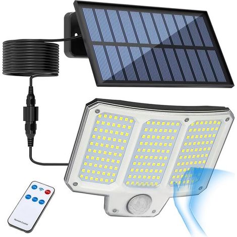 Applique solaire murale d'extérieur - 3 modes d'éclairage et détecteur de mouvement - Étanchéité IP65 - Télécommande - Idéale pour le jardin, l'allée et l'abri de jardin - Panneau solaire divisé et co (1/5)