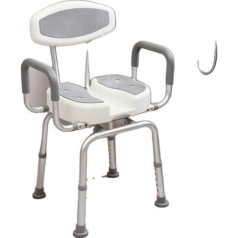 Chaise de Douche, Rotation à 360°, Capacité de Poids de 300 lbs, Hauteur Réglable de 45,5 à 56 cm, Largeur des Accoudoirs Réglable de 47 à 51 cm, Hauteur Totale de 79 à 89,5 cm (1/5)