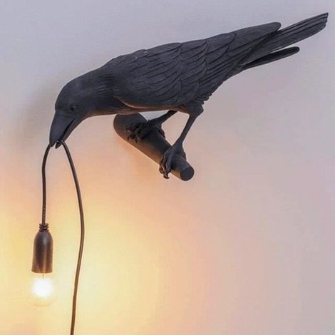 Lampe de chevet,Black left-EU plug--Applique Murale En Résine, Oiseau Porte-bonheur, Corbeau, Veilleuse Pour Chambre À Coucher, Chev (1/4)