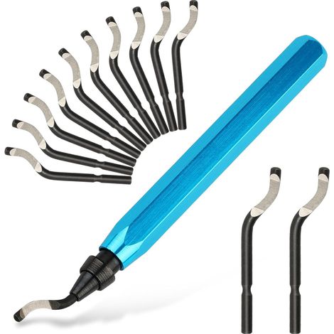 Entgratungswerkzeug mit 12 HSS-Klingen, Entgratungswerkzeug für 3D-Druck, Entgratungswerkzeug für Metall, Harz, Kupfer, Kunststoff, PVC-Rohr, 3D-Druckkanten (1 blauer Griff)