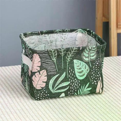 Petit panier de rangement pliable en toile avec poignée, boîte de rangement de bureau en coton et lin, petit panier de rangement imperméable et frais (1/5)