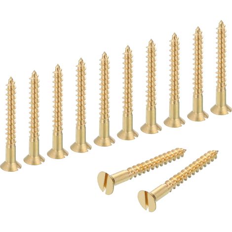 Lot De 12 Vis Pour Bois M4 x 35mm Laiton À Fente Plate Tête Plate (1/5)