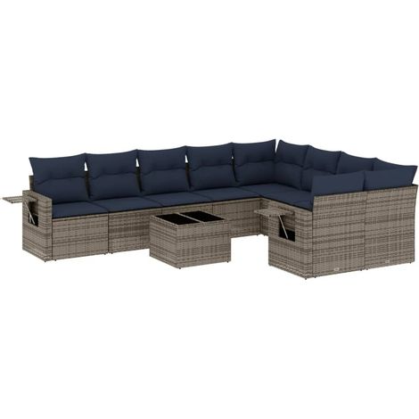 Maison Exclusive - 10-teiliges Gartensofa-Set mit Kissen, grau, P
