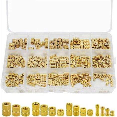 BRAVIX 330 Pièces Écrou Moleté, Insert fileté Filetage Femelle Injection Moulage Écrou Moleté Laiton Insert Nuts Assortiment Kit, Filetage Femelle Noix Arrondis Moleté Embedded avec Boîte de Rangement (1/5)