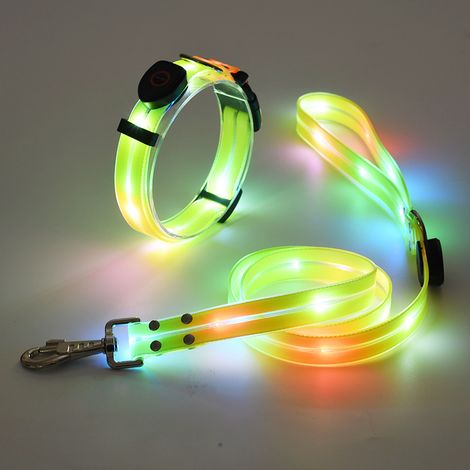 Leuchtendes Hundehalsband und Leinen-Set, wiederaufladbar und wasserdicht, LED-Silikonhalsband, leuchtet im Dunkeln, nächtliches Sicherheits-Leuchthalsband und Leine, geeignet für kleine/mittelgroße/g