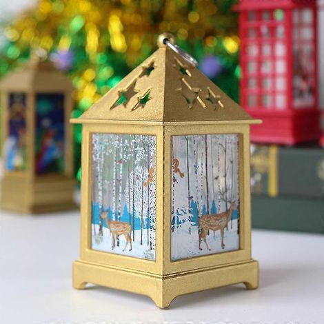 Lanterne lumineuse LED de Noël, guirlande lumineuse dorée représentant le Père Noël et un sapin de Noël. Lampe de table décorative. (1/5)