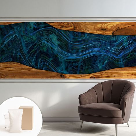 Tapete Vliestapete mit Kleber - Wandgestaltung - Tapete Wohnzimmer - Flur Eingangsbereich Blaues Holz 250x104 cm (1/5)