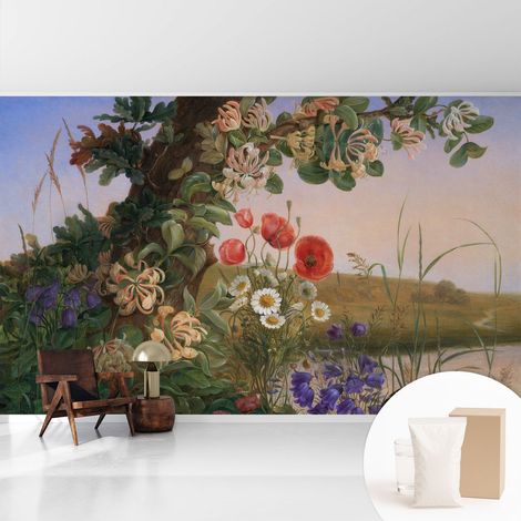 Papier peint intissé à motifs décoratifs pour salon chambre et bureau Décoration murale élégante avec colle Idylle florale 416x254 cm (1/5)