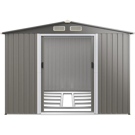GOPLUS Abri de Jardin en Metal avec Portes - Cabane à Outils(5,36m²,avec base,Gris Clair - Toit traditionnel) (1/4)
