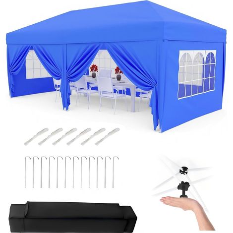 Barnum Pliant 3x6 m avec 6 Parois Latérales - Tonnelle de Réception Imperméable et Anti-UV - Hauteur Réglable - Sac à Roulettes