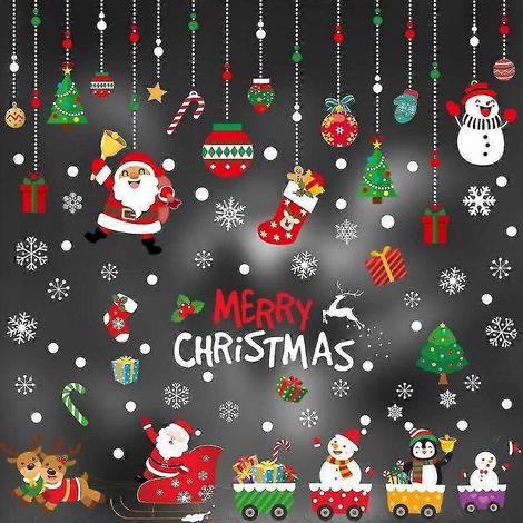 Adhesivos navideños para ventanas - Adhesivos navideños para ventanas de vidrio, pegatinas de Papá Noel para ventanas, adhesivos estáticos de doble cara para ventanas navideñas. (1/3)