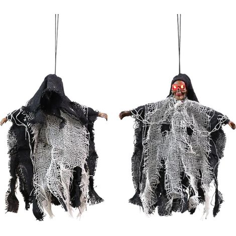 Chaîne suspendue fantôme d'Halloween, décoration de fête d'Halloween dans le jardin, crâne à commande vocale (noir) (1/4)