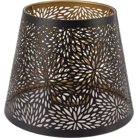 Abat-jour en Métal Style Arbre Forestier E26/E27, Cache-Douille Décoratif Ajouré en Fer Noir avec Doublure Motif Doré pour Luminaire (1/4)
