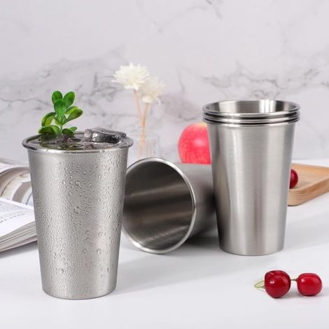 Tazza in acciaio inox - Tazze in acciaio inox - Mug in acciaio inox - Mug in acciaio inox - Impilabile - Alternativa ai prodotti usa e getta - Resistente e durevole - 350 ml - Set da 5 (1/4)