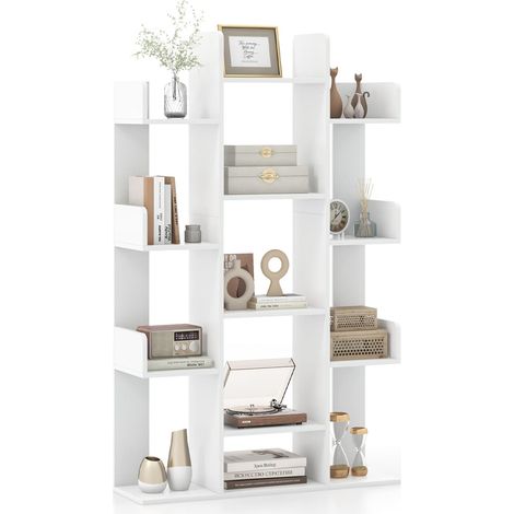 COSTWAY Tree Bookshelf Display Cube Shelf Corner Books Storage Organizer White