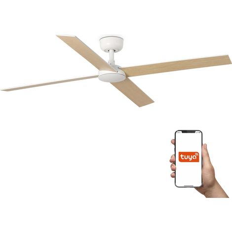 Faro Rudder Ventilador de techo grande de 4 aspas, blanco mate, sistema inteligente Tuya (1/2)