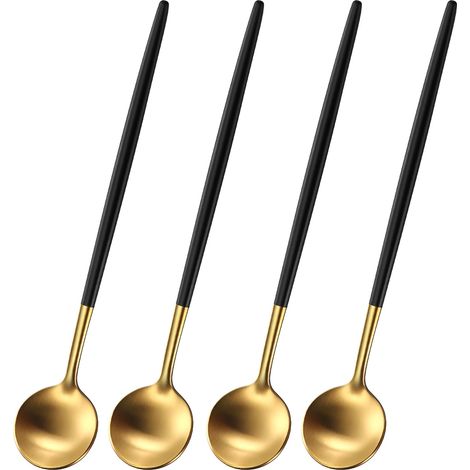 Cuillère À Thé - Acier Inoxydable 304 - Poignée Noire Mat - 20 cm - Pour Café Thé Dessert - Lot De 4