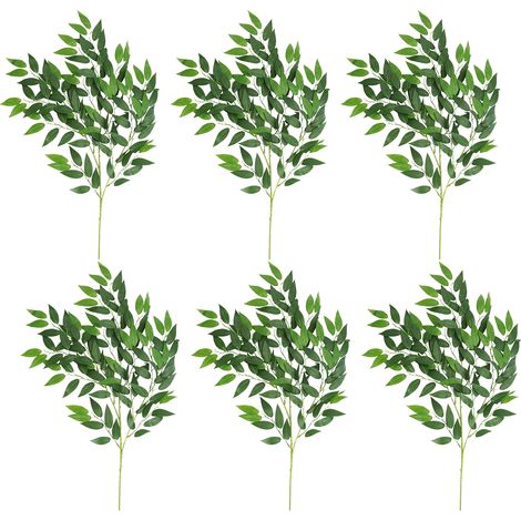 Künstliche Zitronenzweige [6 Zweige pro Set hellgrün], künstliche Ölweidenblätter, künstliche Zimmerblumenornamente, Dekorationen für Brautsträuße und andere Pflanzen. (1/2)