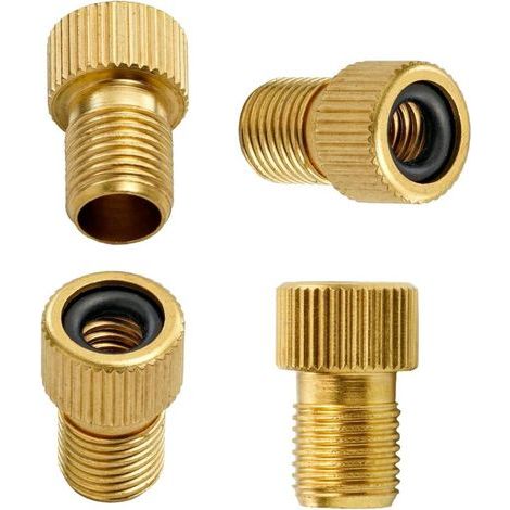 Valve adapter for inflating bicycle tires with a hand pump or air compressor - Converts Presta (thin) valve to Schrader (large) valve from SV to AV - Pack of 4 (1/5)