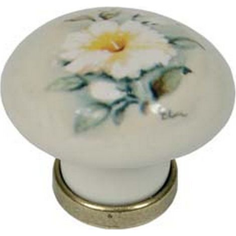 5PZ POMOLI TONDI IN PORCELLANA MOD.P04.01 AVORIO DECORO GIGLIO - MM.31X26H.