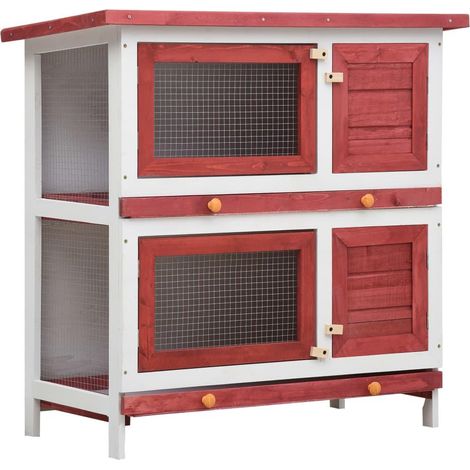 Conejera exterior 4 puertas 90 x 45 x 90 cm madera roja 020000594