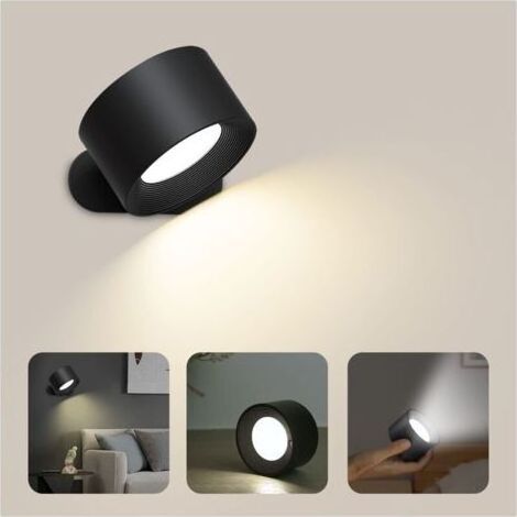 Indoor Wall Light, Touch LED Wall Lamp with USB Charging Port Touch Control, 3 Brightness Levels 3 Temperatures 360° Rotatable Bedside Lamp for Bedroom 1 Piece (Black)