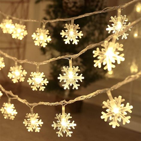 Guirlande lumineuse de Noël, 6 m (20 pi), 40 LED, flocons de neige, à piles, étanche, idéale pour la chambre, la terrasse, le jardin, les fêtes, la maison, la décoration de Noël intérieure et extérieu