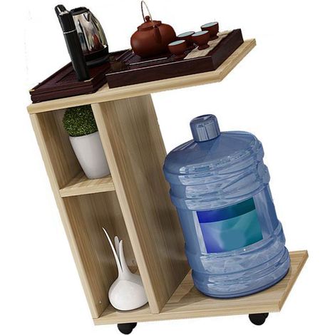 Kleiner, multifunktionaler Teetisch, tragbar, aus Holz, schlicht und modern, mit Rollen, walnussfarben (1/5)