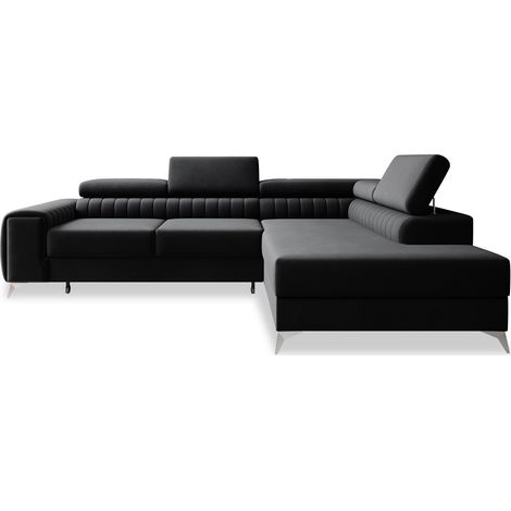 Canapé d'angle droit convertible Isaac Velours Noir (1/5)