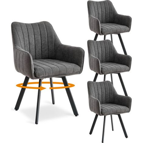 Wokaka Set da 4 Sedie Girevoli a 360°, Sedia da Pranzo in Stile Scandinavo, Sedia da Soggiorno con Gambe in Metallo, Grigio