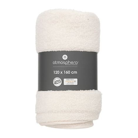 Atmosphera – Plaid en fourrure bouclée 120 x 160 cm – 100% polyester mohair et polaire – Lavable en machine à 30°C – Ambiance cocooning