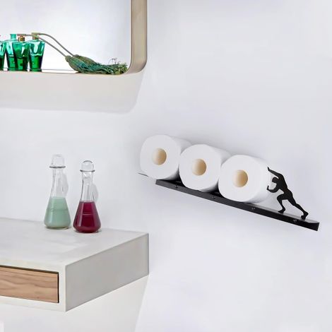 Porte-papier toilette mural avec étagère – Rangement amusant pour rouleaux de papier toilette, serviettes et lingettes, décoration en métal durable