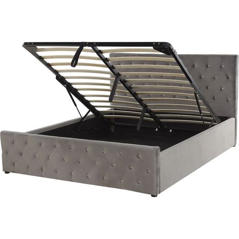 Bett mit Stauraum Samtstoff AMIENS 160 x 200 cm Grau