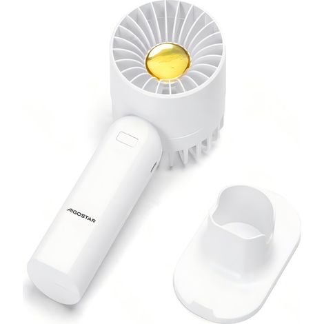 Ventilateur à Main Aigostar 2.7" Blanc - Rechargeable 500mAh, 7 Lames, 3 Vitesses - Avec Support de Table Polyvalent, Idéal pour Rafraîchissement Nomade (1/2)