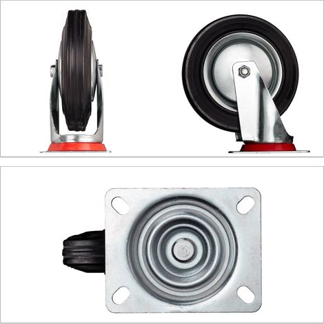 Set di 4 ruote per carichi pesanti industrializzate 200 mm ad alta capacità girevoli in acciaio nero 130009517