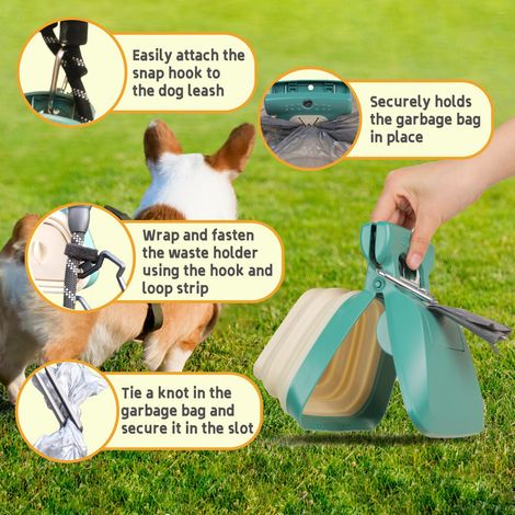 Ramasse-crotte pliable avec sac à déchets, outil pratique pour promenade chien et chat