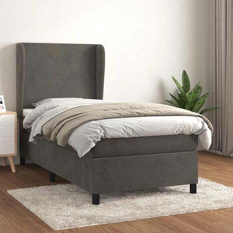 Cama box spring con colchón terciopelo gris oscuro 100x200 cm (1/5)