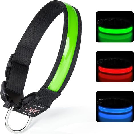 Collare per cani con illuminazione ricaricabile tramite USB, collare per cani a LED regolabile con 3 modalità di illuminazione per cani di taglia piccola, media e grande che camminano in sicurezza di (1/5)