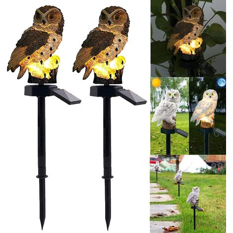 Solaire Lampe de Pelouse, Lampe de Décoration de Jardin Lumière Solaire Extérieure Imperméable Chemin Pelouse Cour Lampes de Jardin Owl Design (Gris 2PCS) (1/5)