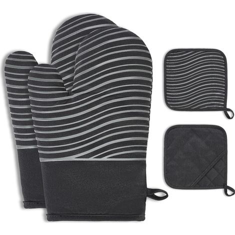 Lot de 4 gants de cuisine, gants de cuisine avec revêtement antidérapant en silicone, four (1/5)
