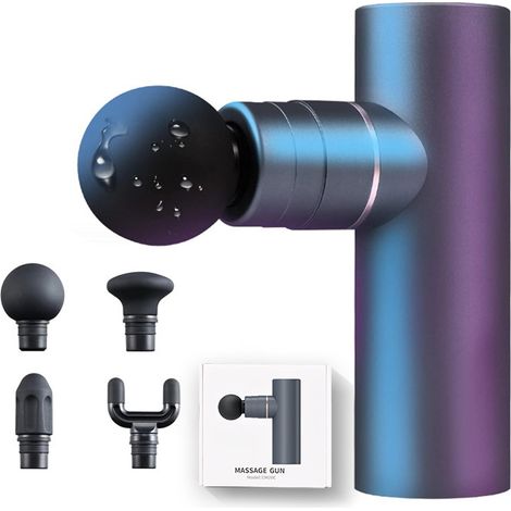 Mini Pistolet de Massage Musculaire, Pistolet musculaire silencieux 3200 rpm, 0,47 kg 5 Vitesses 4 Têtes en Silicone, Pistolet massage pour la relaxation musculaire Batterie puissante USB-C